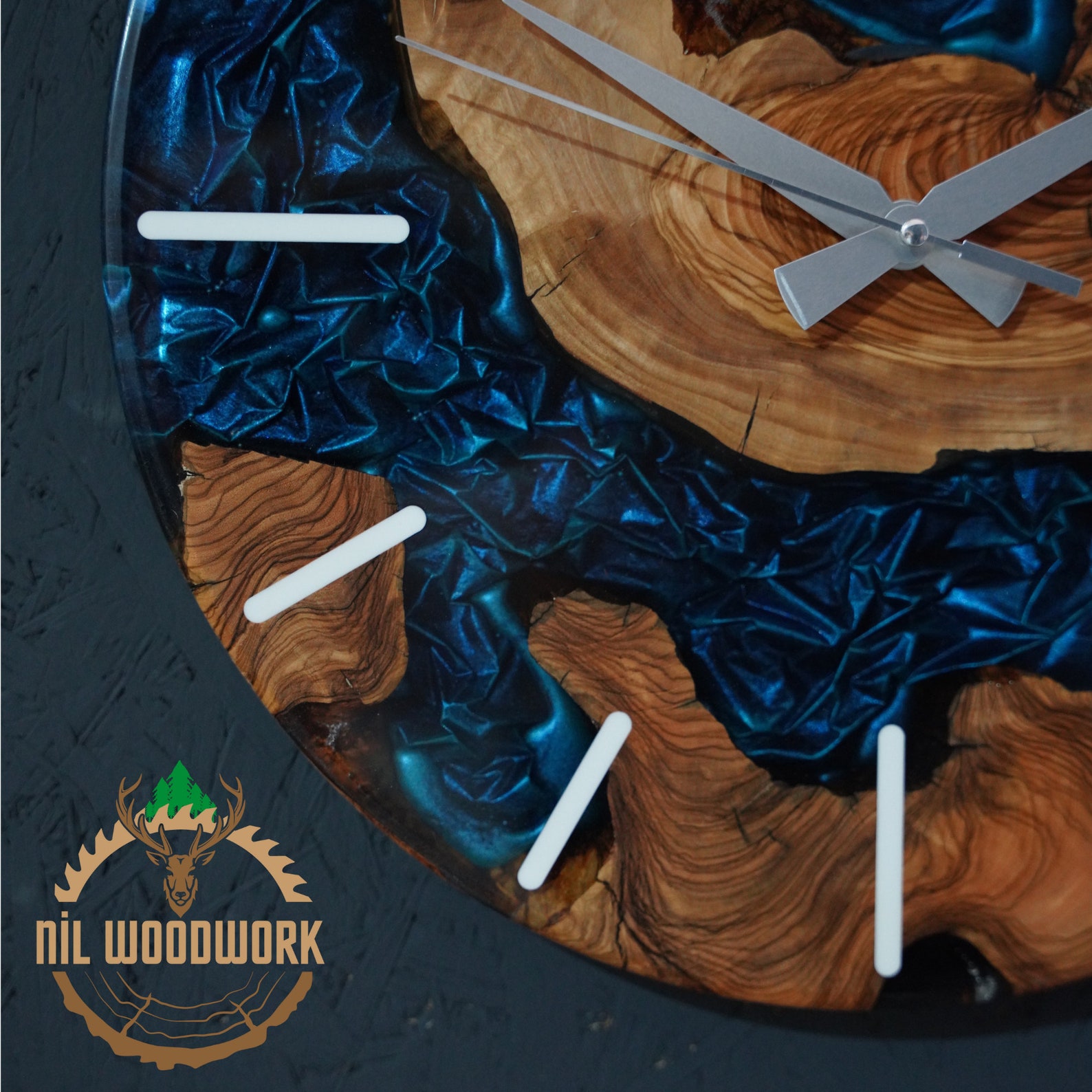 Olive Wood Epoxy Clock 14 Wood Wall Clock Personalized Gift Wall Decor