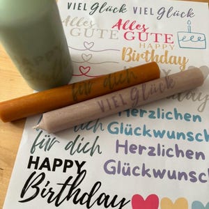 DIY candle foil - statement candles PDF template in color - make your own tattoo foil for candles - Happy Birthday - All the best - Good luck