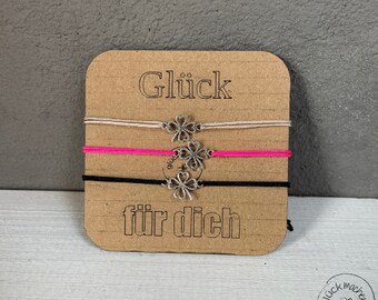 Glücksarmband Armband mit Kleeblatt * Glücksbringer * Schiebearmband * Freundschaftsarmband - pink - beige - schwarz