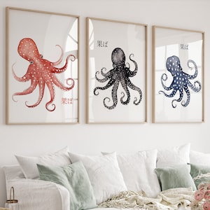 Vintage Oktopus Poster, DIGITAL DOWNLOAD, Sea Life Art, Ozean Wandkunst, Oktopus Print, Vintage Japan Print, Tier Geschenk, Retro japanische Kunst