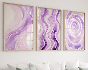 Set of 3 Purple wall art printable Purple white Wall Art Abstract Watercolor set Abstract Gift for purple lovers Girl room wall decor idea