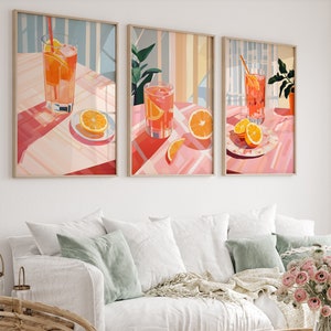 Cocktail Prints Set of 3, Trendy Retro Wall Art Prints, Digital Download, Colorful Cocktail Posters, Bar Cart Art, Cute Alcohol Art Gallery