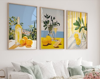 Set of 3 Prints, View of Amalfi With Lemons Triptych | Rustic Farmhouse | Aesthetic Room Decor | Italy Wall Art | Digital Download PRINTABLE