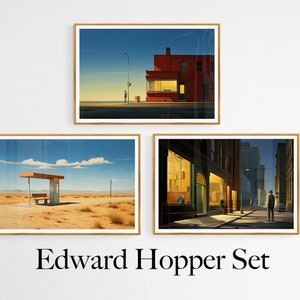 Edward Hopper Set von 3 Gemälden, Edward Hopper Wand Kunst Dekor, berühmte Landschaft Druck, klassische Kunst Poster, Instant Download, Stadtbild