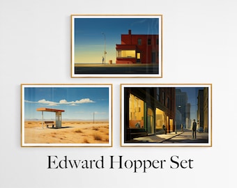 Edward Hopper Set of 3 paintings, Edward Hopper Wall Art Decor, Famous Landscape Print, Classic Fine Art Poster, Instant Download, cityscape