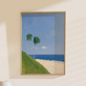 Coastal Landscape Print, Palm Tree Beach Art: Tropical Painting, Seaside Poster, Ocean Decor, Relaxing Wall Art for Living Room