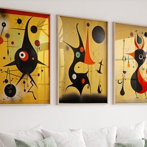 Joan Miró Conjunto de 3 grabados, Descarga imprimible de Joan Miró, Impresión de arte abstracto, Cartel de Joan Miró, Tono neutro, Conjunto de arte mural de la galería Joan Miró