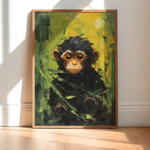 Cartel de monos, pintura de vida silvestre, decoración tropical, arte de la pared de la selva tropical, perfecto para entusiastas de la selva y la vida silvestre, arte de la naturaleza