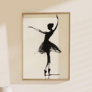 Elegant Ballerina Silhouette Art, Dance Poster: Black and White Ballet Print, Minimalist Wall Art Decor, Perfect Dancer Gift