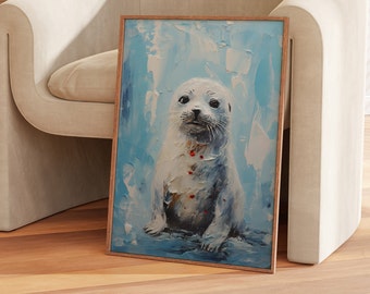 Arte de focas, decoración de vida marina: impresión de focas, arte de pared náutica del océano, pintura de vida silvestre, perfecto para entusiastas del océano, foca bebé