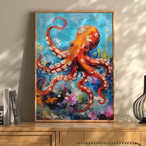 Octopus Print, Marine Life Decor: Underwater Painting, Nautical Wall Art, Wildlife Poster, Perfect for Ocean and Coastal Enthusiasts