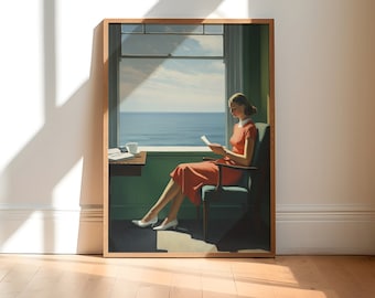 Edward Hopper Art Prints: Summer Wall Decor, Train poster, Woman, Sunny Designs for Elegant Home Decor, woman portrait, red dress print