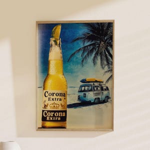 Corona Extra Beach Vibes Poster: Vintage Tropical Retro Summer Drink Art Print for Bar, Kitchen, and Coastal Decor