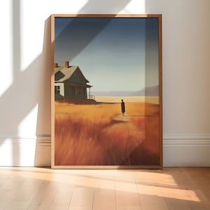 Edward Hopper Print, Arte de la pared de Halloween, Cartel de otoño: Decoración espeluznante, Pintura Hopper, Impresiones de Halloween, casa embrujada, casa en el desierto