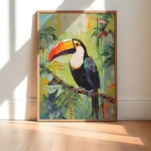 Impressions d'animaux de la jungle, art toucan : peinture d'oiseaux exotiques, affiche d'animaux sauvages, décoration de forêt tropicale, cadeau parfait pour les amateurs d'oiseaux, art mural tropical