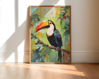 Impressions d'animaux de la jungle, art toucan : peinture d'oiseaux exotiques, affiche d'animaux sauvages, décoration de forêt tropicale, cadeau parfait pour les amateurs d'oiseaux, art mural tropical