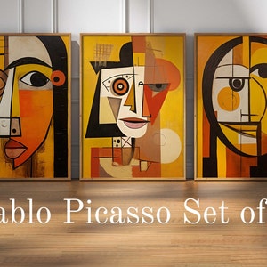 Picasso Set von 3 Drucken, Picasso Printable Download, abstrakter Kunstdruck, Picasso Poster, neutraler Ton, Picasso Gallery Wall Art Set