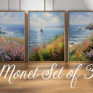 Monet Set of 3 Prints, Monet Printable Download, Abstract Art Print, Claude Monet Poster, Claude Monet Gallery Wall Art Set, DIN A