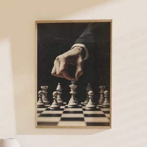 Chess Art Print, Surreal Chess Piece Painting, Abstract Chess Board Wall Art