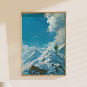 Verschneite Berge, Trekking Kunst: Outdoor Natur Poster, Landschaft, Wanddeko, Geschenk für Wanderliebhaber