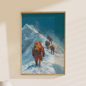 Besteigung des Mount Everest: Abenteuer Print, Berg Poster, Schneebedeckter Gipfel, Wandbild, Geschenk für Entdecker, Outdoor Dekor