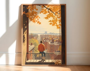Edward Hopper City Poster: Autumn Cityscapes, Hopper Paintings, and Posters for Timeless Urban Charm, autumn city life, fall home decor