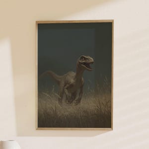 Velociraptor Dinosaur Art, Prehistoric Creature Print: Wildlife Painting, Jurassic Poster, Dinosaur Decor, Ideal for Kids Room