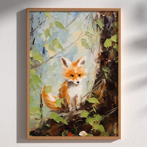 Lindo estampado de zorro, pintura de vida silvestre, cartel de bosque rústico, decoración del bosque, vivero del bosque, arte animal, arte de la naturaleza, decoración de la habitación de los niños