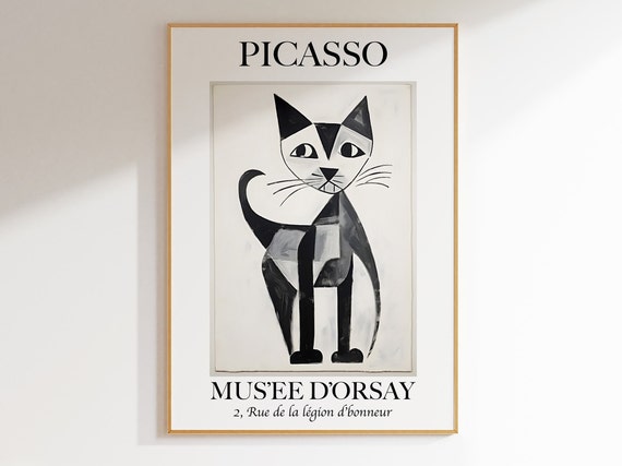 KEYGEM Picasso Katzen Poster - Rosa Einlinien Zeichnung Leinwand Druck 50x70cm Für Wanddekoration