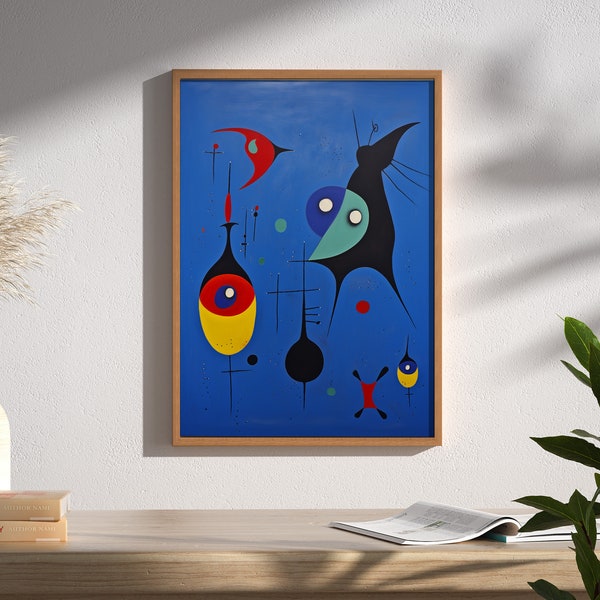 Joan Miro Poster, Blauer Joan Miro Druck, Abstrakter Kunstdruck, Joan Miro Malerei, Neutraler Ton, Joan Miro Galerie Wandkunst Set
