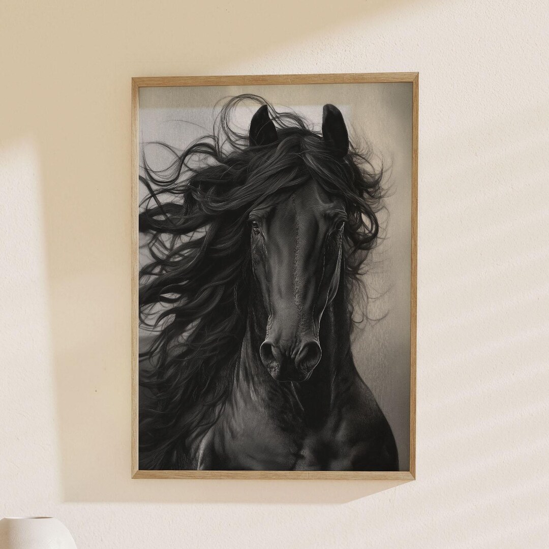 Dramatic Black Stallion Art Print | Wild Horse Photography Wall Decor ...