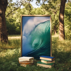 Wave wall art, Poster - Ocean beach art - surfing wave painting - wave barrel picture - nature painting - ocean poster - beach poster