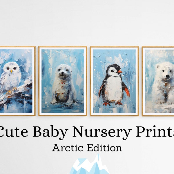 Arctic baby animal prints - Arctic Animal prints, Watercolor animal prints - winter nursery decor - penguin print - polar bear, Baby nursery