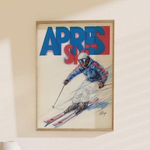 Pôster vintage de après-ski, arte de esqui: impressão retrô de esportes de inverno, decoração de esqui, arte de parede para entusiastas de esqui, presente perfeito para amantes de esqui