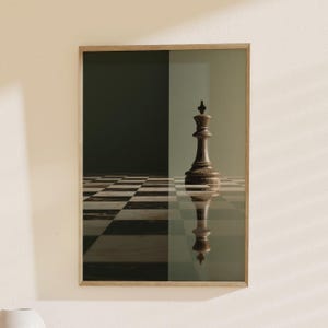 Chess King Print, Chessboard Art: Elegant Chess Piece Poster, Game Room Wall Decor, Strategy Gift