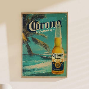 Tropical Corona Extra Beach Paradise Wall Art Poster - Vintage Summer Vacation Beer Decor Print for Home & Bar