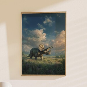 Majestic Triceratops Print, Dinosaur Art: Prehistoric Creature Poster, Nature Wall Art, Jurassic Decor, Perfect for Dino Enthusiasts