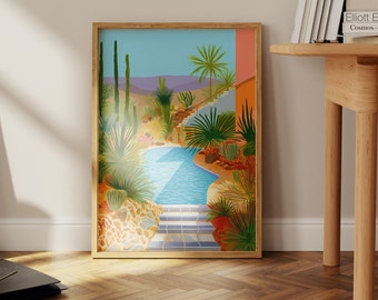 Desert Villa Poster  - summer poster - Desert Villa poster - colorful painting - pool art