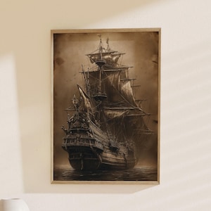 Pirate Ship Print, Nautical Art: Vintage Sailing Poster, Maritime Wall Art, Pirate Decor, Perfect Sea Lover Gift