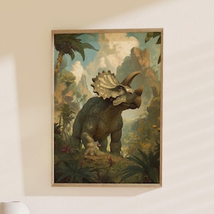 Majestic Triceratops Art, Dinosaur Poster: Prehistoric Jungle Print, Nature Decor, Dinosaur Wall Art, Perfect Gift for Dino Lovers
