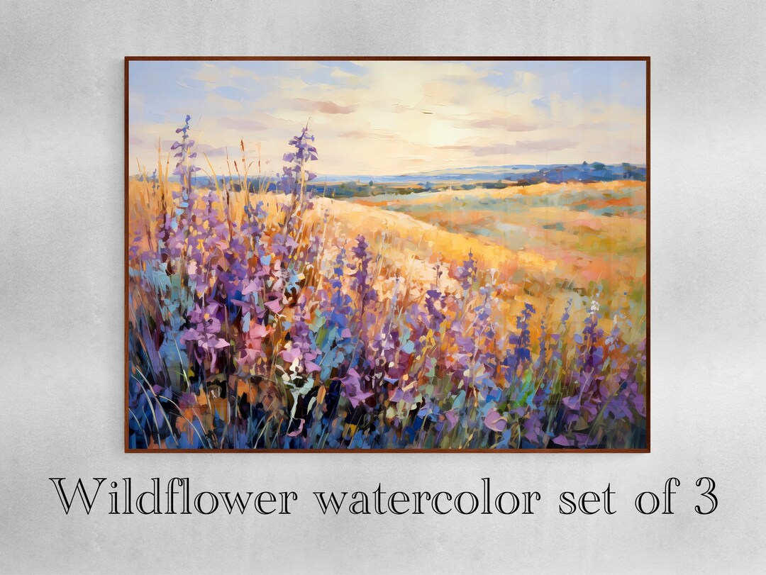 Wildflower Field Landscape Oil Painting - Wall Art Print - Country ...