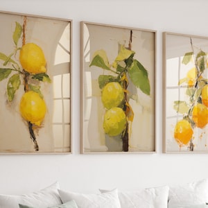 Kitchen Printable Wall Art, Fruit Poster Set of 3, Fruit Market Poster, Fruit Prints, Lemons, Oranges, lime Wall Art, Kitchen prints