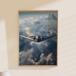 B-2 Stealth Bomber Art, Majestic Aircraft Poster: Aviation Enthusiast Print, Military Decor, Dramatic Sky Wall Art, Perfect Pilot Gift