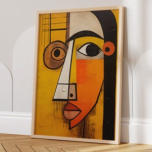 Art mural abstrait de Pablo Picasso : imprimés orange vif - Fusion du style classique de Picasso et de la créativité contemporaine