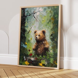 Baby Bear Nursery Art, Bear Painting, Wildlife Print, Cute Animal Decor, Woodland Wall Art, Nursery Decor, forest wall art, kids bedroom