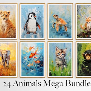 Baby Tier Drucke Mega Bundle - Safari Tierdrucke - Ölgemälde Tierdrucke - Safari Kinderzimmer Dekor - Dschungel Tiere - Baby Kinderzimmer