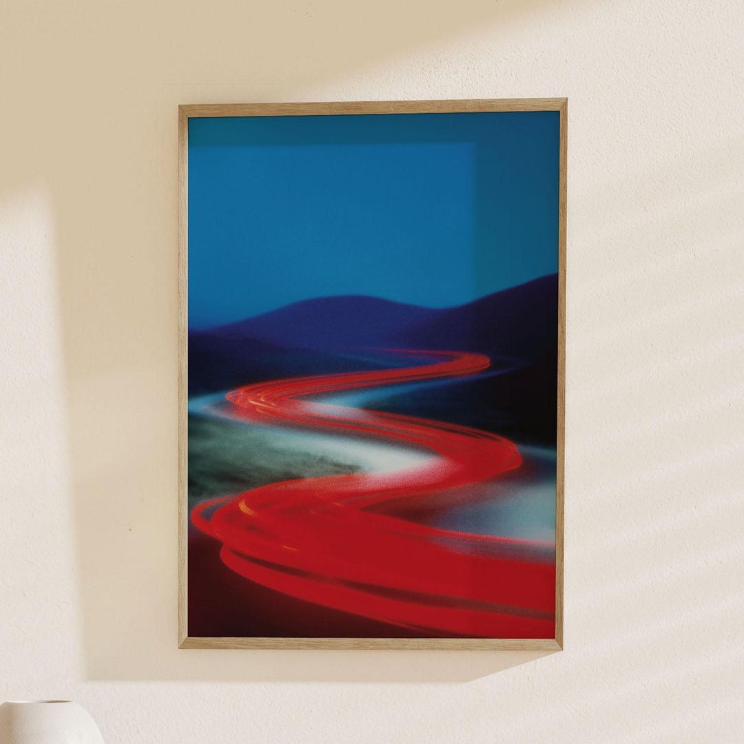 Dynamic Red Flow Abstract Art Print - Modern Minimalist Wall Decor for ...