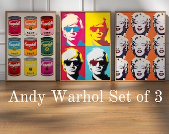 Warhol Set of 3 Prints, Warhol Printable Download, Abstract Art Print, Andy Warhol Poster, Neutral Tone, Andy Warhol Gallery Wall Art Set
