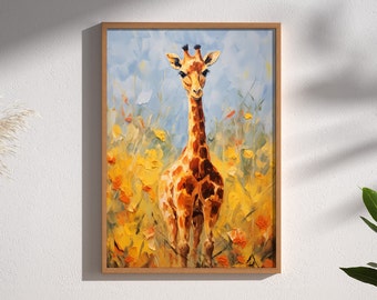 Giraffe Poster: African Safari Decor, Exotic Giraffe Painting, Wildlife Print, African Art, safari wall art, kids room decor, nursery print