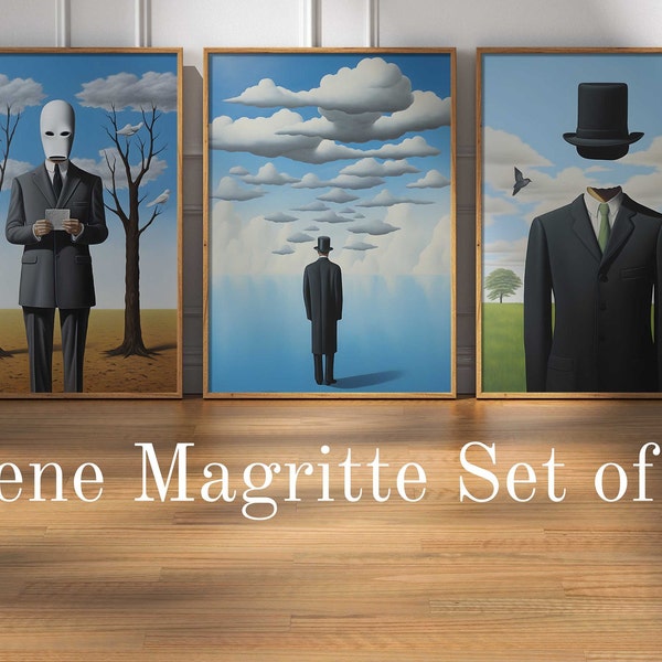 Magritte Set of 3 Prints, Rene Magritte Printable Download, Abstract Art Print, Magritte Poster, Neutral Tone, Magritte Gallery Wall Art Set